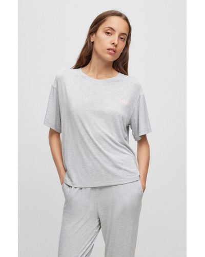 HUGO Relaxed-fit Pajama T-shirt With Printed Logo - White
