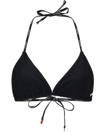 HUGO Branded-strap Triangle Bikini Top With Logo Detail - Black