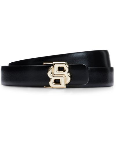BOSS Reversible Belt In Italian Leather With Double-monogram Buckle - Black