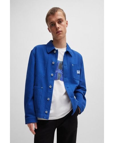 HUGO Cotton-denim Jacket With Patch Pockets - Blue