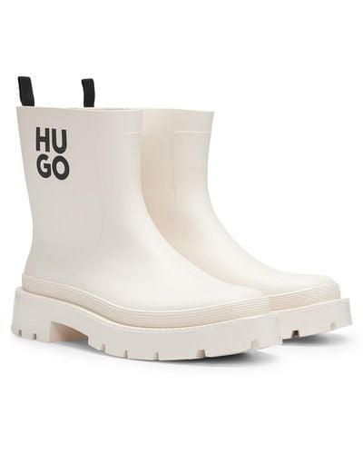 HUGO Rubberised Rain Boots With Contrast Stacked Logo - White