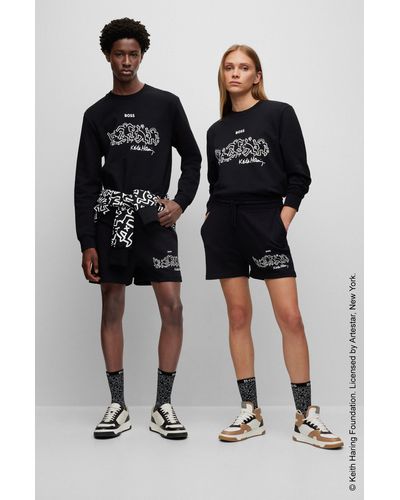 BOSS X Keith Haring Gender-neutral Cotton-blend Sweatshirt With Special Artwork - Black
