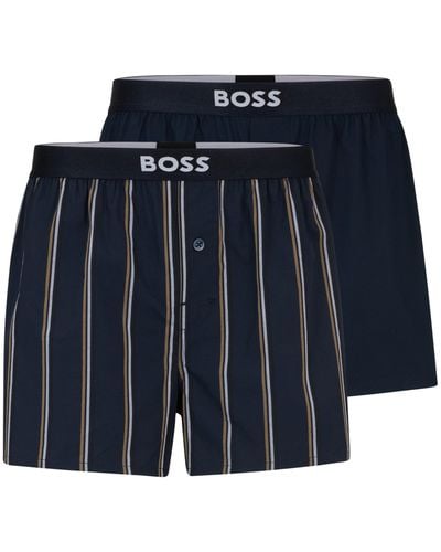 BOSS Set Van Twee Katoenen Pyjamashorts Met Logotailleband - Blauw