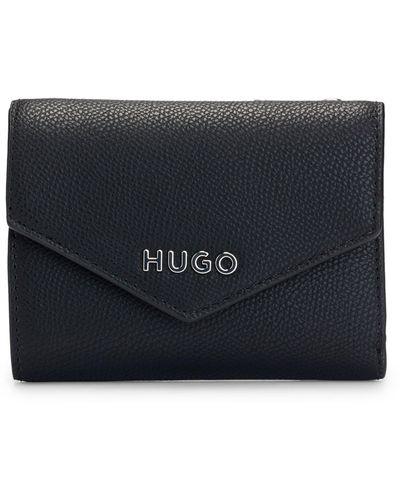 HUGO Geldbörse aus genarbtem Kunstleder mit Logo-Schriftzug - Schwarz