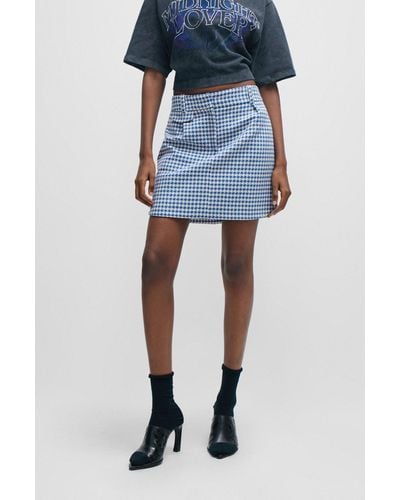 HUGO Houndstooth Mini Skirt In A Cotton Blend - Blue
