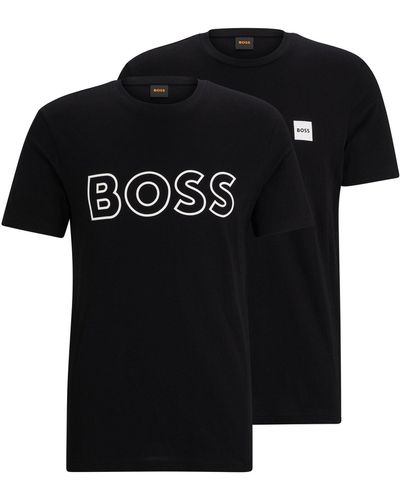 BOSS Paquete de dos camisetas de punto de algodón con detalles de logos - Negro