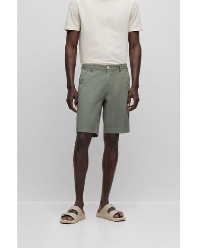 BOSS Slim-fit Shorts In Stretch-cotton Gabardine - Green