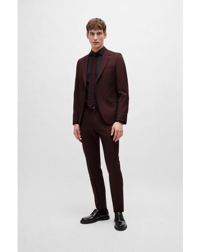 BOSS Slim-fit Suit In Micro-patterned Wool - Red