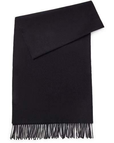 BOSS Pure-wool Scarf With Embroidered Logo And Fringing - Black