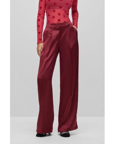 HUGO Pantalon large Relaxed Fit en satin doux - Rouge