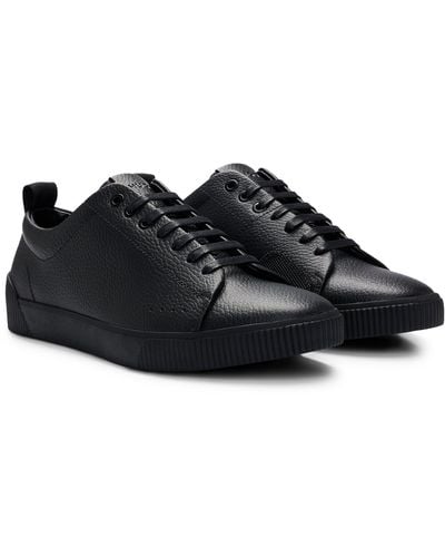 HUGO Grained-leather Low-top Sneakers With Logo Tape - Black