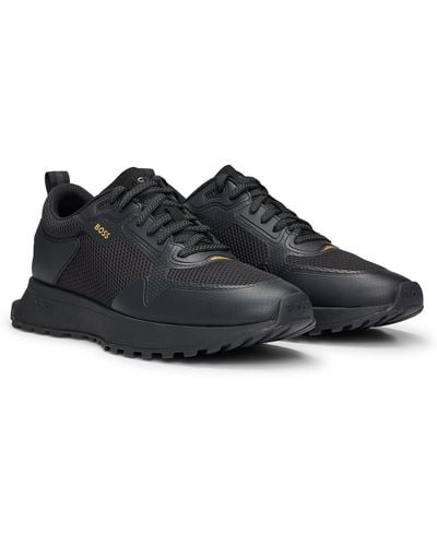 BOSS Mixed-material Sneakers With Mesh Details And Branding - Black