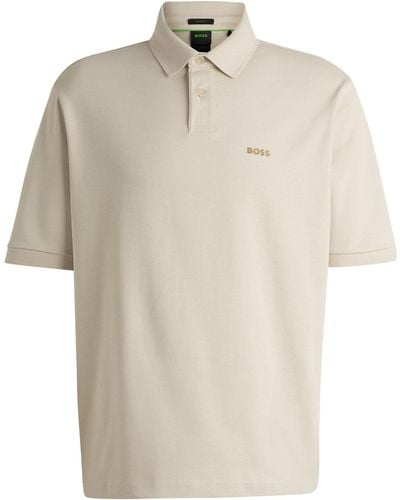 BOSS Cotton-jersey Polo Shirt With Printed Artwork - Natural