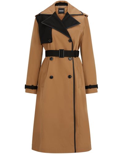 BOSS Waterafstotende Trenchcoat Met Contrastdetails - Naturel