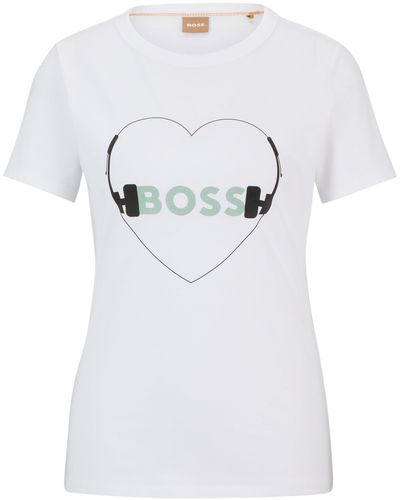 BOSS Regular-fit T-shirt Van Zuivere Katoen Met Seizoensprint - Wit