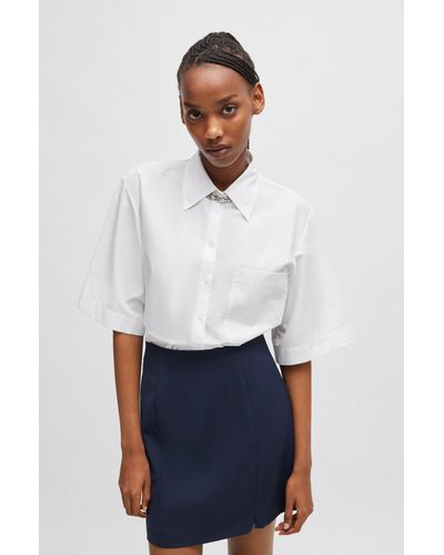 HUGO Relaxed-fit Blouse In Paper-touch Cotton Poplin - White
