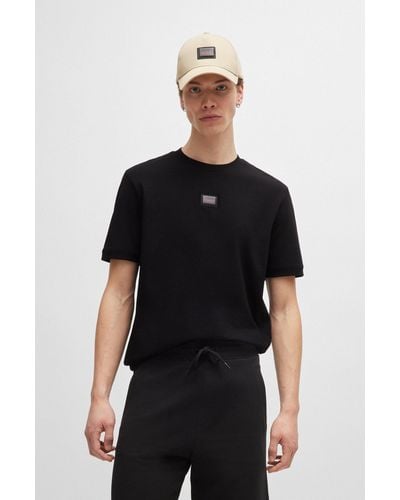 HUGO Cotton-jersey T-shirt With Jelly Logo Label - Black