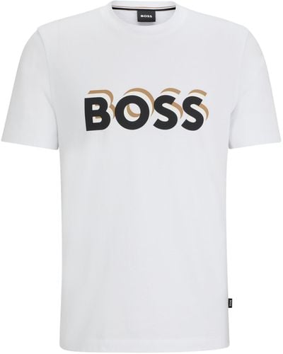 BOSS T-shirt Van Katoenen Jersey Met Logo In Kenmerkende Kleuren - Wit