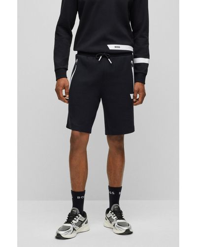 BOSS Cotton-blend Drawstring Shorts With Logo Stripe - Black