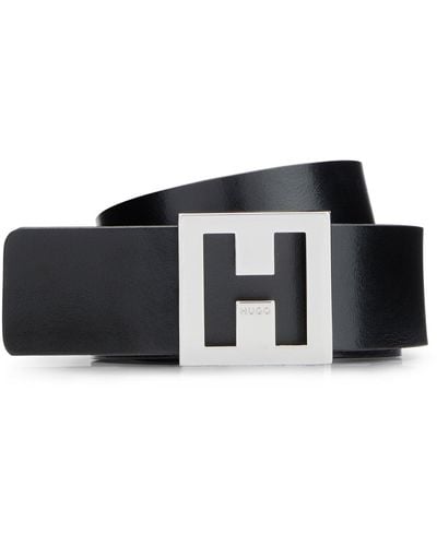 HUGO Reversible Belt In Italian Leather With Signature Buckle - Black