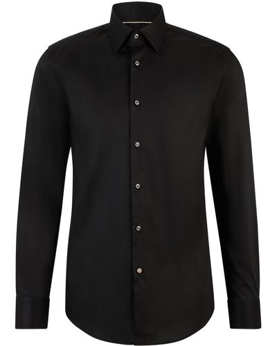 BOSS Slim-fit Overhemd Van Gemakkelijk Te Strijken Katoenen Popeline - Zwart