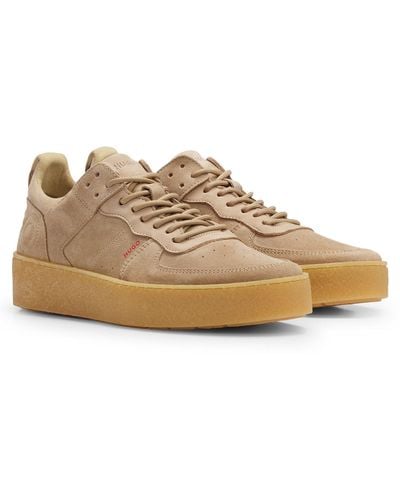 HUGO Suede Lace-up Sneakers With Backtab Logo - Brown