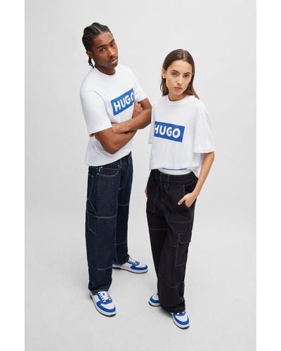 HUGO Cotton-jersey T-shirt With Blue Logo