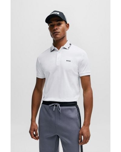BOSS Interlock-cotton Slim-fit Polo Shirt With Collar Graphics - White