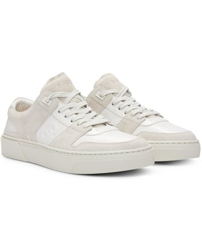 BOSS Leren Sneakers Met Vetersluiting En Suède Details - Wit