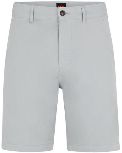 BOSS Slim-fit Shorts In Stretch-cotton Twill - Grey