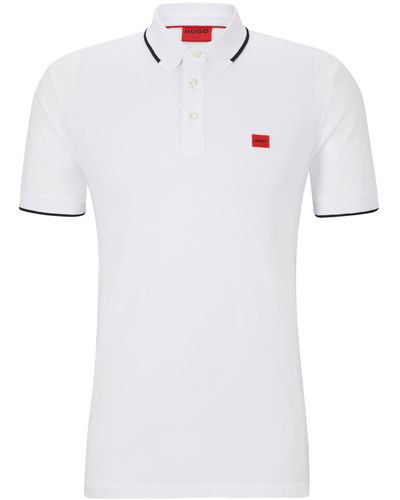 HUGO Slim-fit Polo Van Katoenpiqué Met Logolabel - Wit