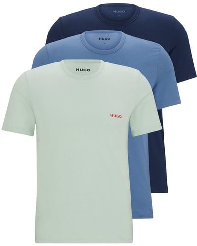 HUGO Triple-pack Of Cotton Underwear T-shirts With Logo Print - Blue