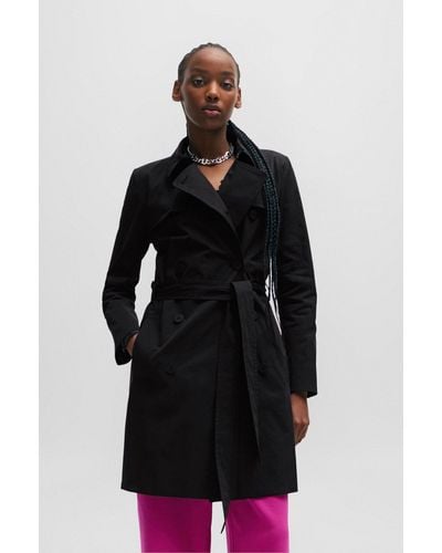 HUGO Belted Trench Coat In Stretch Cotton - Black
