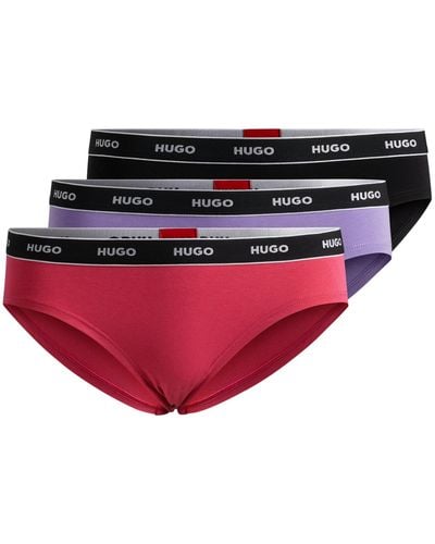 HUGO Three-pack Of Stretch-cotton Briefs With Logo Waistbands - Pink