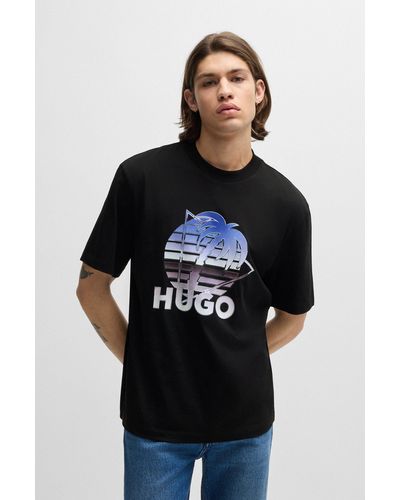 HUGO Cotton-jersey T-shirt With Logo Artwork - Black