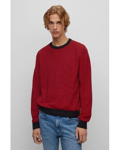 HUGO Relaxed-fit Sweater In Cotton With Knitted Structure - Red