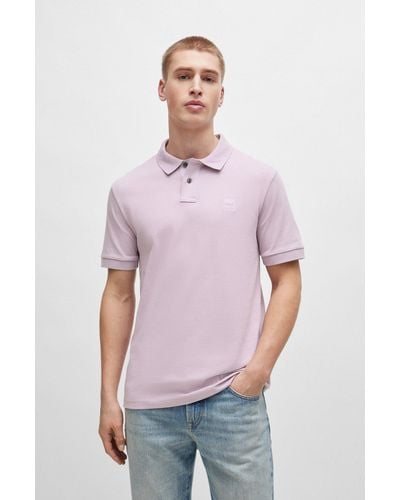 BOSS Stretch-cotton Slim-fit Polo Shirt With Logo Patch - Purple