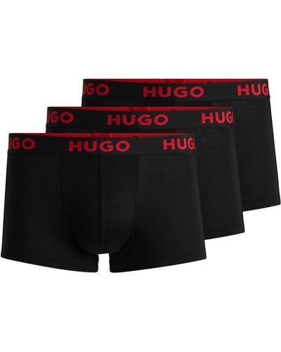 HUGO Three-pack Of Stretch-jersey Trunks With Logo Waistbands - Black