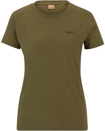 BOSS Slim-fit T-shirt Van Katoenen Jersey Met Logodetail - Groen