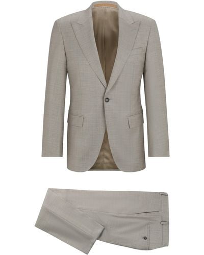 BOSS Wasserabweisender Slim-Fit Anzug aus fein gemusterter Wolle - Grau