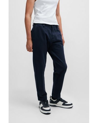 HUGO Tapered-fit Chinos In Cotton Gabardine - Blue