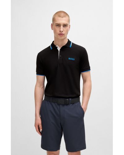 BOSS Cotton-blend Polo Shirt With Contrast Logos - Black