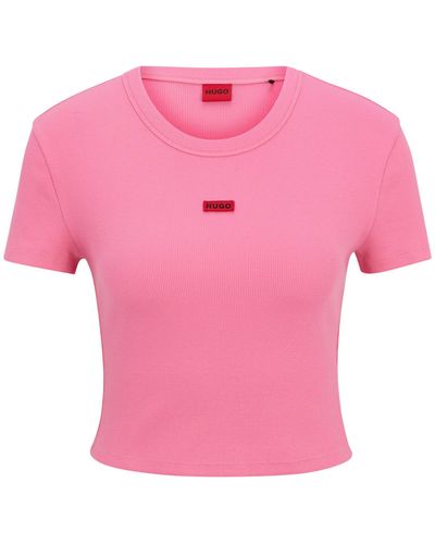 HUGO Slim-fit T-shirt Van Stretchkatoen Met Rood Logolabel - Roze