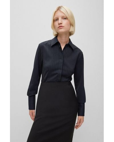 BOSS Pinstriped Bodysuit With Shirt Styling - Blue