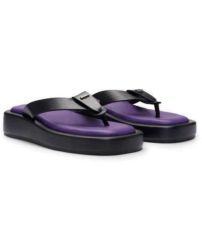 BOSS Naomi X Leather Platform Thong Sandals With Branded Trim - Multicolor