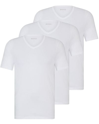 BOSS Three-pack Of V-neck T-shirts In Cotton Jersey - White