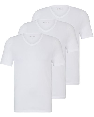 BOSS Set Van Drie T-shirts Met V-hals In Katoenen Jersey - Wit