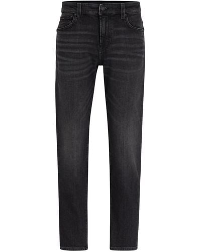 BOSS Schwarze Regular-Fit Jeans aus bequemem Stretch-Denim