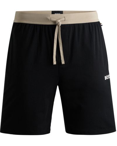 BOSS Pyjama-Shorts aus Baumwoll-Mix mit Logo-Print - Schwarz