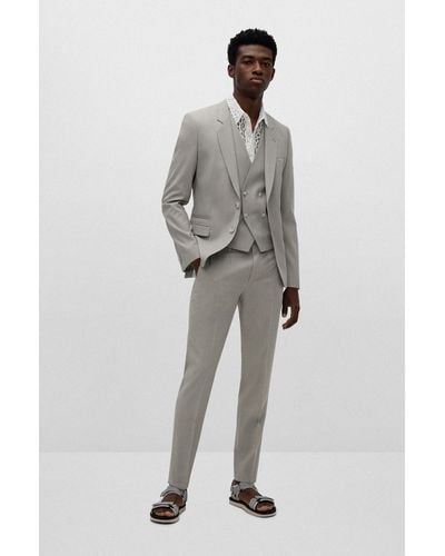 HUGO Three-piece Extra-slim-fit Suit In Virgin Wool - Gray
